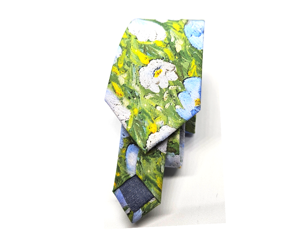 Corbata Verde con flores Azules