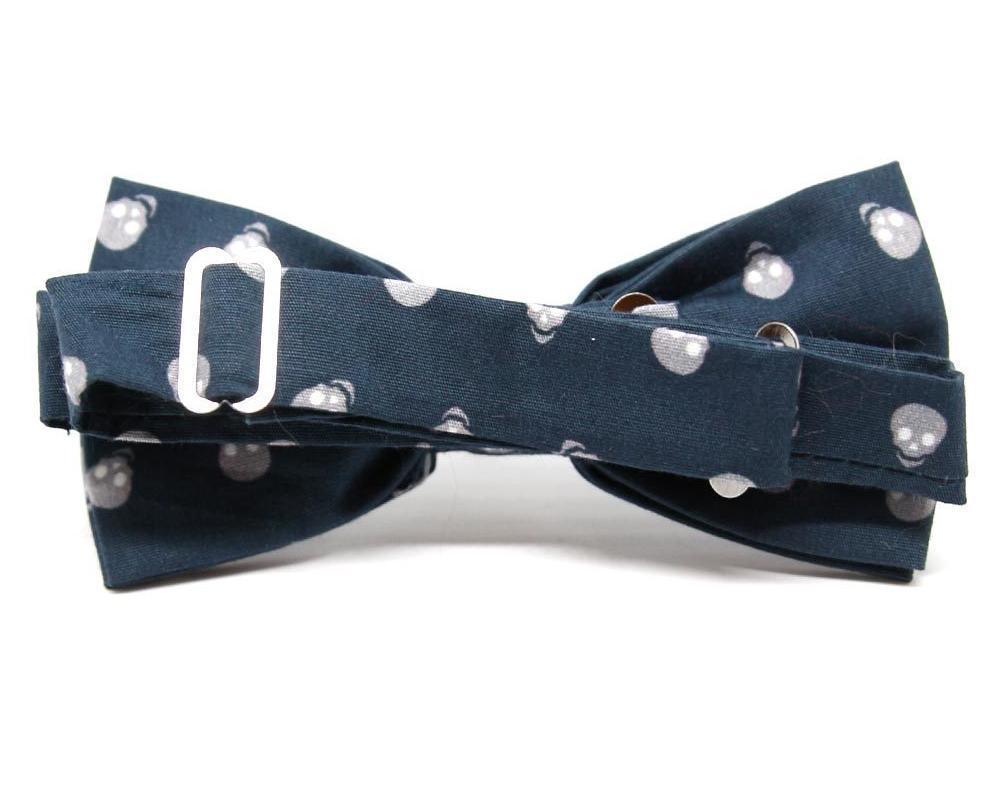 Pajarita azul marino con estampado de calaveras grises originales para hombre y niño