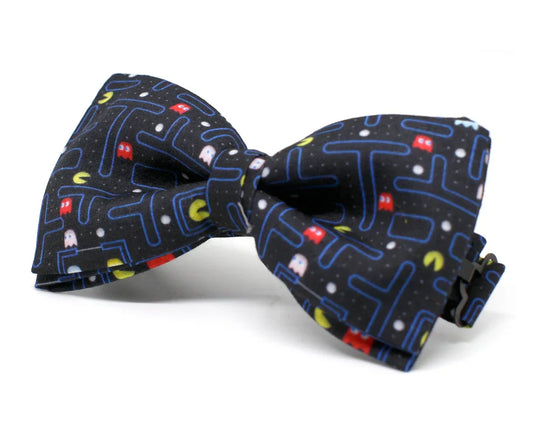 Pajarita negra hecha a mano con diseño friki de videojuego clásico Pac-Man para hombre y niño