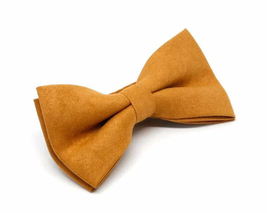 Pajarita de tela mostaza color durazno lisa, elegante y hecha a mano para hombre y niño