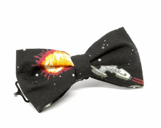 Pajarita negra con diseño friki de nave espacial y explosión, accesorio original para hombre y niño