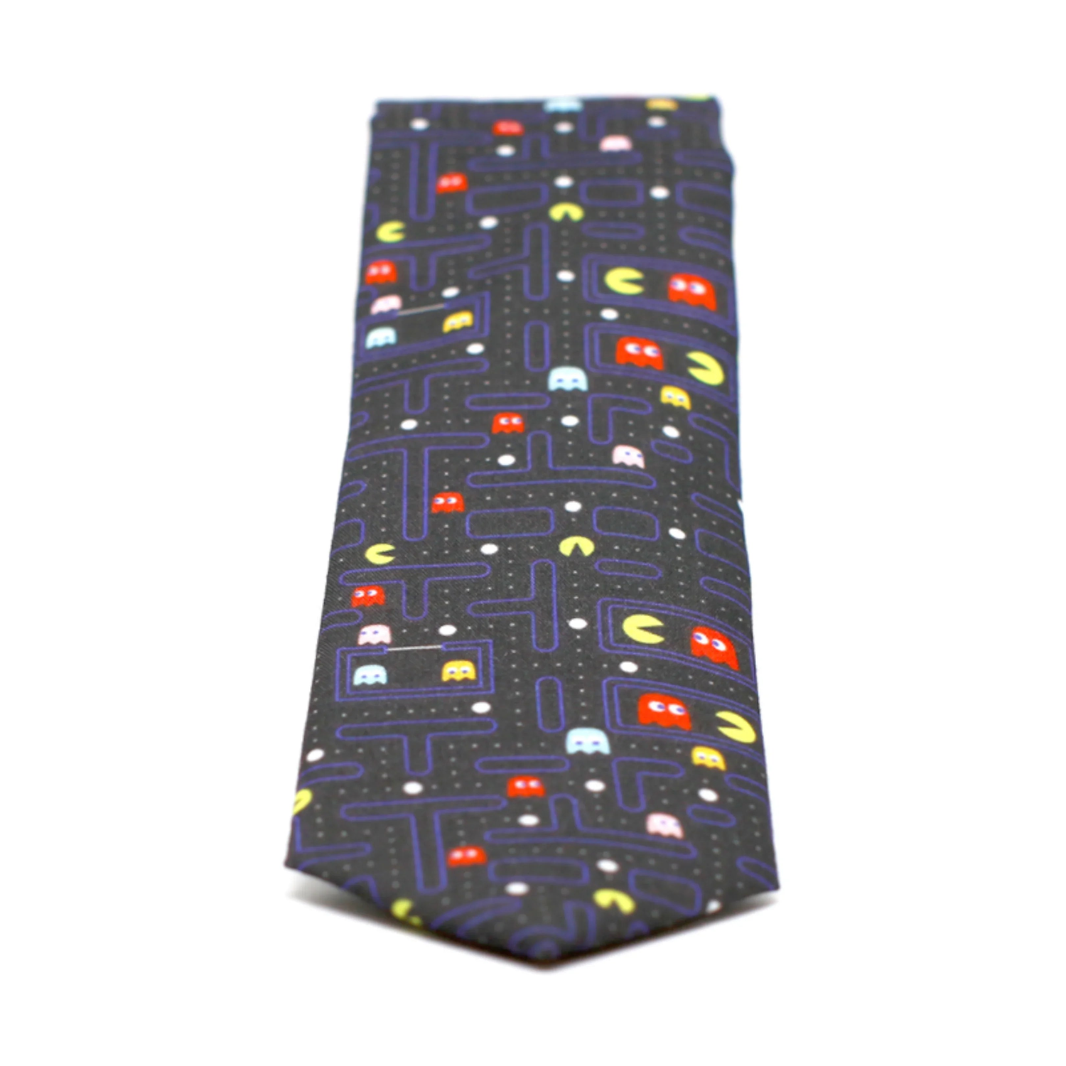Corbata original temática Pac-Man con diseño de laberinto y personajes de videojuego friki