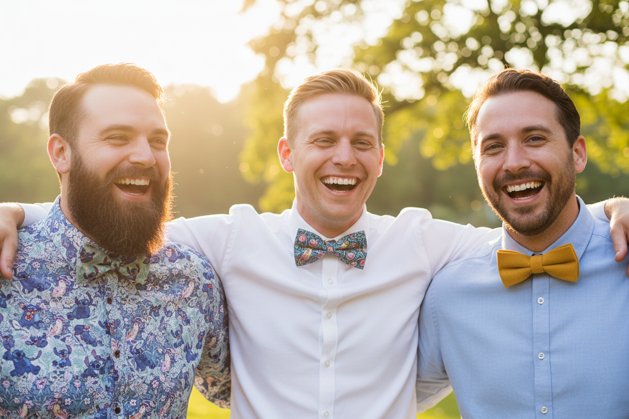 Header web - Tres amigos casuales con pajaritas